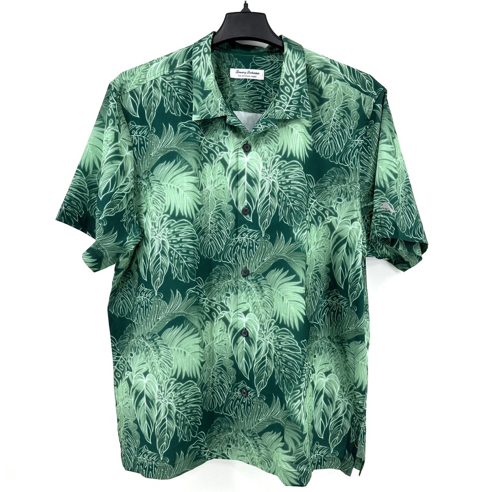 Tommy Bahama Coast Shirt Mens XL Green Tropical Leaf Island Zone Stretch NWT